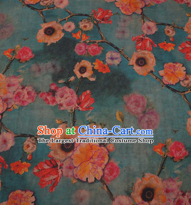 Traditional Chinese Classical Hibiscus Pattern Design Green Gambiered Guangdong Gauze Asian Brocade Silk Fabric