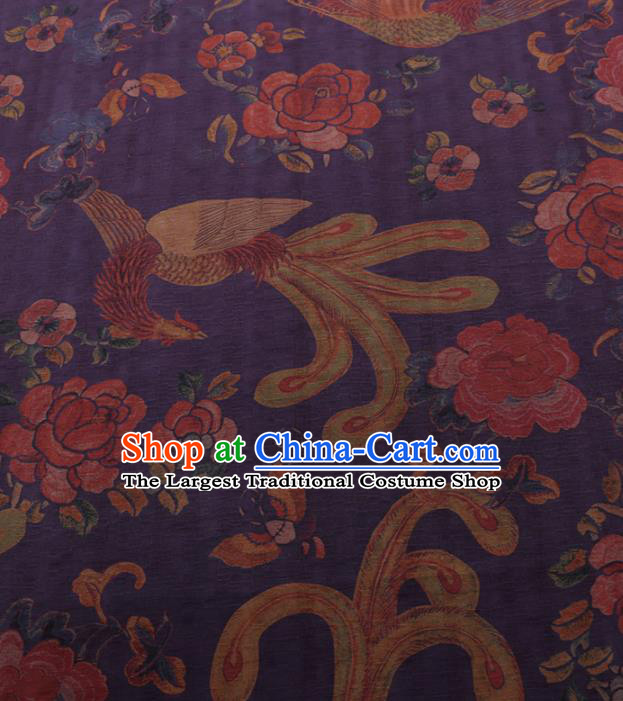 Traditional Chinese Classical Phoenix Peony Pattern Design Purple Gambiered Guangdong Gauze Asian Brocade Silk Fabric