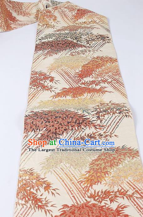 Japanese Ceremony Kimono Classical Maple Pattern Design Beige Brocade Belt Asian Japan Traditional Yukata Waistband for Women