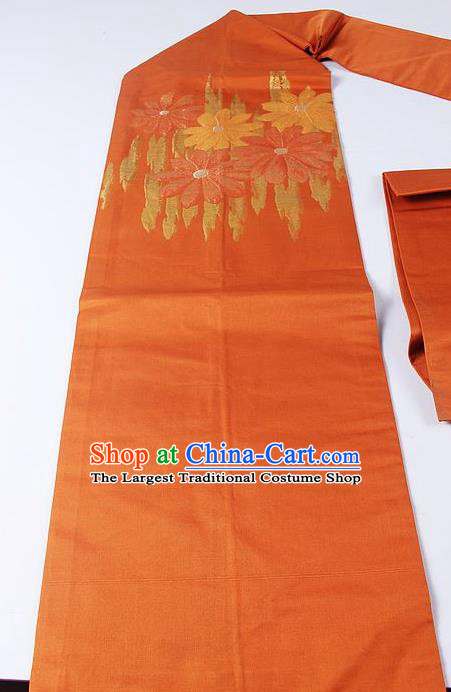 Japanese Ceremony Kimono Classical Daisy Pattern Orange Belt Asian Japan Traditional Yukata Waistband for Women