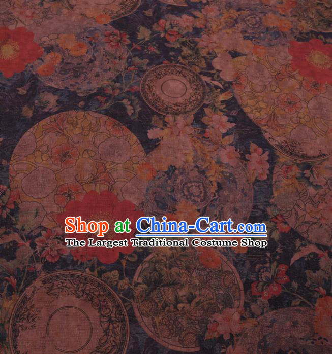 Traditional Chinese Classical Flowers Pattern Design Gambiered Guangdong Gauze Asian Brocade Silk Fabric