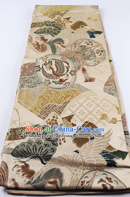 Japanese Kimono Accessories Classical Phoenix Crane Pattern White Belt Asian Japan Traditional Ceremony Yukata Waistband for Women