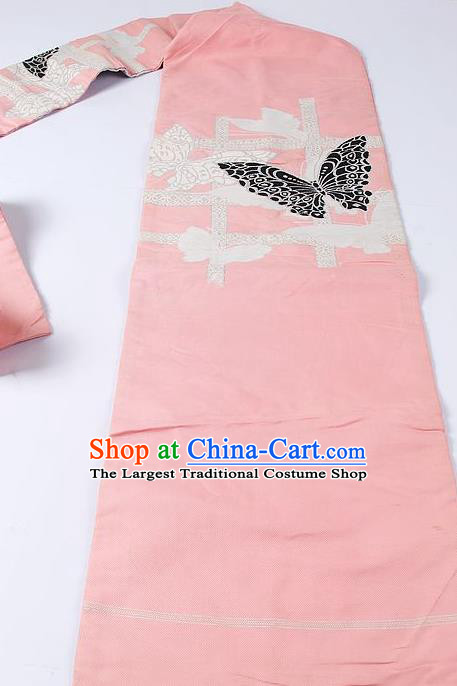 Japanese Ceremony Classical Butterfly Pattern Pink Kimono Belt Asian Japan Traditional Yukata Waistband for Women