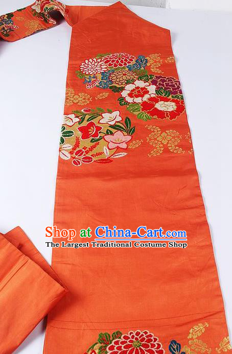 Japanese Ceremony Kimono Classical Chrysanthemum Peony Pattern Orange Belt Asian Japan Traditional Yukata Waistband for Women