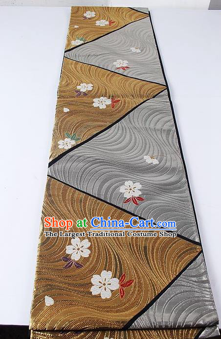 Japanese Kimono Accessories Classical Sakura Pattern Bronze Belt Asian Japan Traditional Ceremony Yukata Waistband for Women