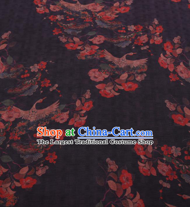 Traditional Chinese Classical Cranes Pattern Design Navy Gambiered Guangdong Gauze Asian Brocade Silk Fabric