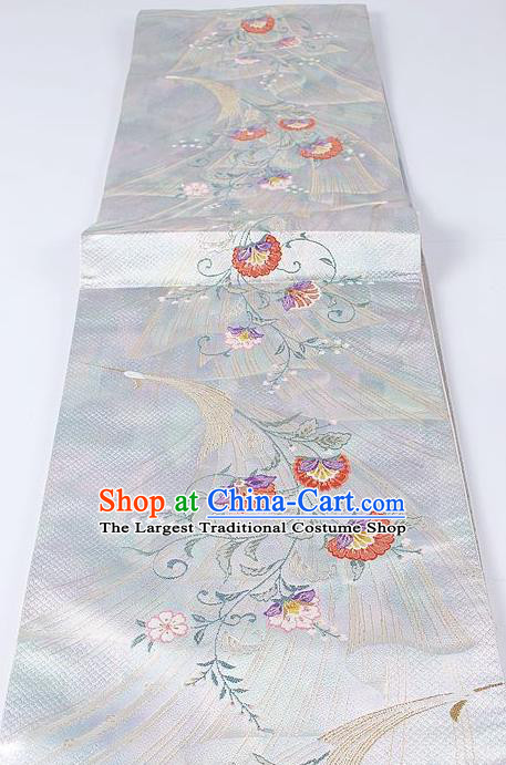 Japanese Kimono Accessories Classical Cockscomb Pattern White Belt Asian Japan Traditional Ceremony Yukata Waistband for Women