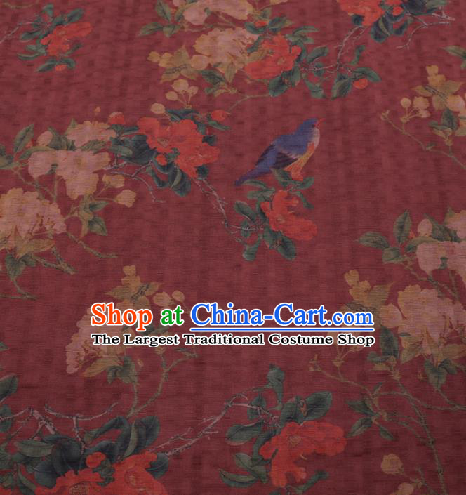 Traditional Chinese Classical Pear Flowers Pattern Design Wine Red Gambiered Guangdong Gauze Asian Brocade Silk Fabric