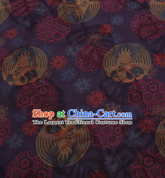 Traditional Chinese Classical Cranes Pattern Design Purple Gambiered Guangdong Gauze Asian Brocade Silk Fabric