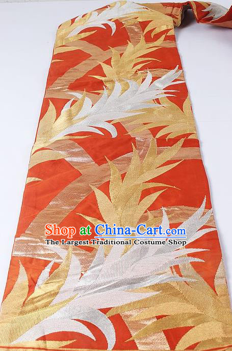 Japanese Ceremony Kimono Classical Leaf Pattern Orange Belt Asian Japan Traditional Yukata Waistband for Women