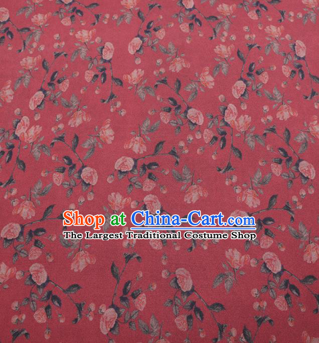 Traditional Chinese Classical Roses Pattern Design Red Gambiered Guangdong Gauze Asian Brocade Silk Fabric