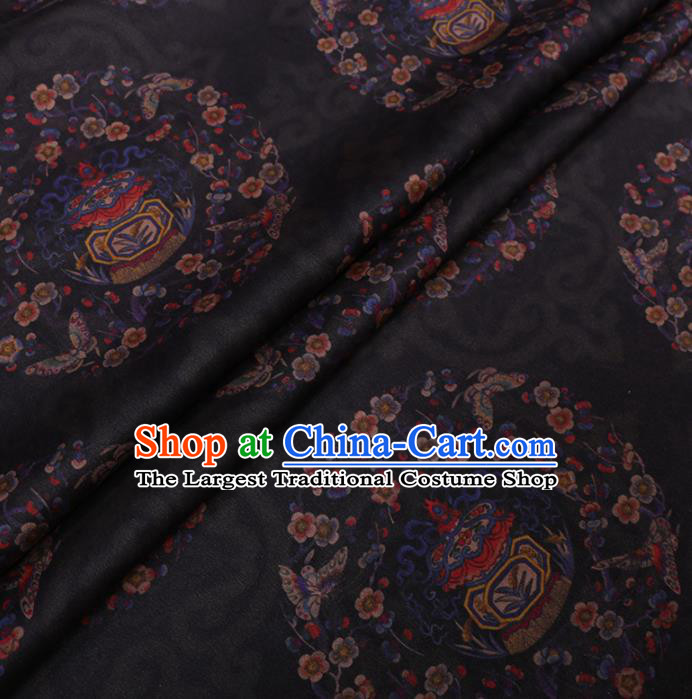 Traditional Chinese Classical Plum Blossom Pattern Design Black Gambiered Guangdong Gauze Asian Brocade Silk Fabric