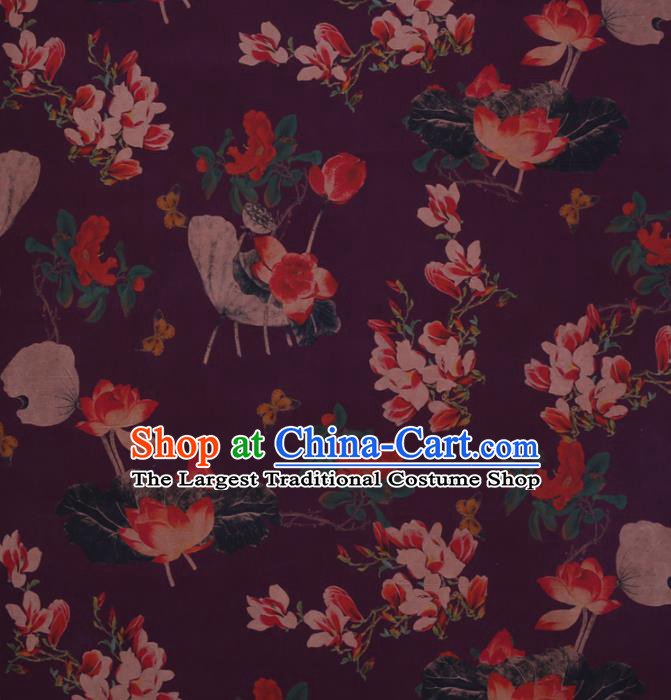 Traditional Chinese Classical Lotus Pattern Design Purple Gambiered Guangdong Gauze Asian Brocade Silk Fabric