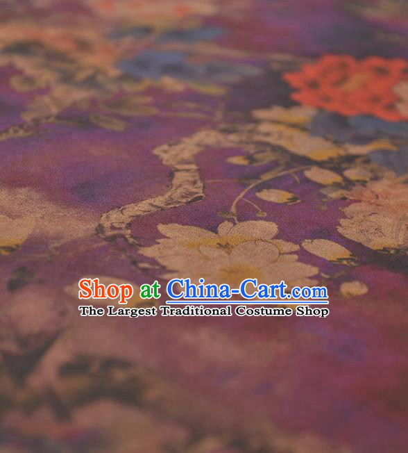 Chinese Traditional Classical Peony Pattern Design Purple Gambiered Guangdong Gauze Asian Brocade Silk Fabric