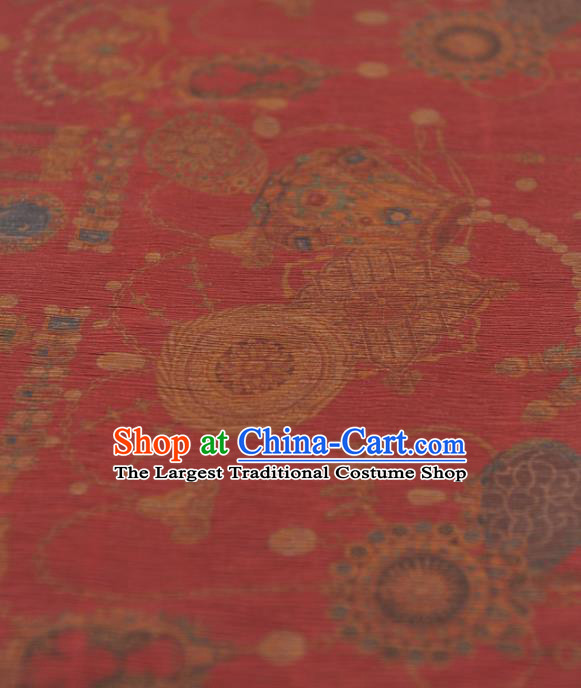 Chinese Traditional Classical Pattern Design Red Gambiered Guangdong Gauze Asian Brocade Silk Fabric