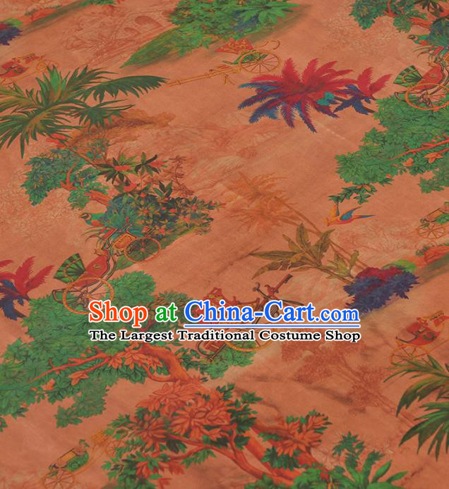 Chinese Traditional Pattern Design Orange Gambiered Guangdong Gauze Asian Brocade Silk Fabric