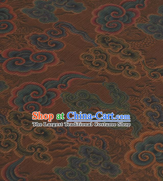 Chinese Traditional Auspicious Clouds Pattern Design Brown Gambiered Guangdong Gauze Asian Brocade Silk Fabric