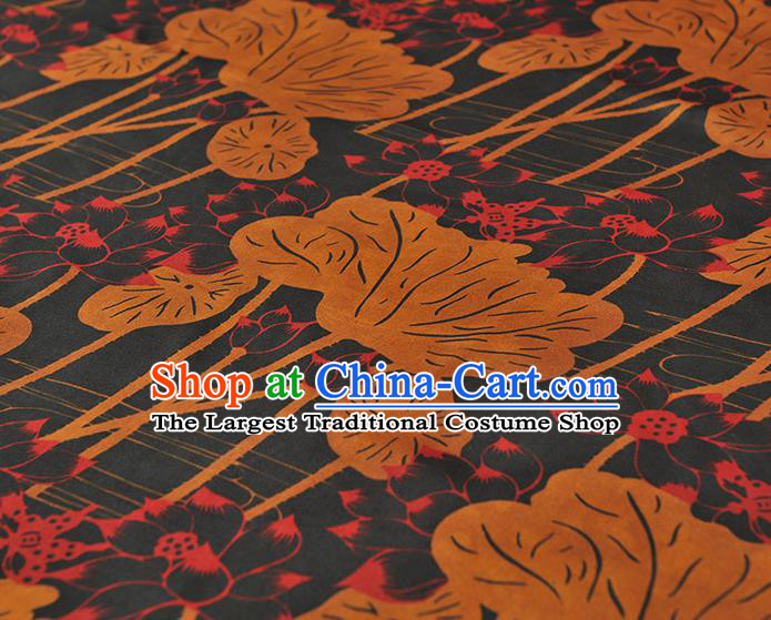 Chinese Traditional Lotus Leaf Pattern Design Navy Gambiered Guangdong Gauze Asian Brocade Silk Fabric