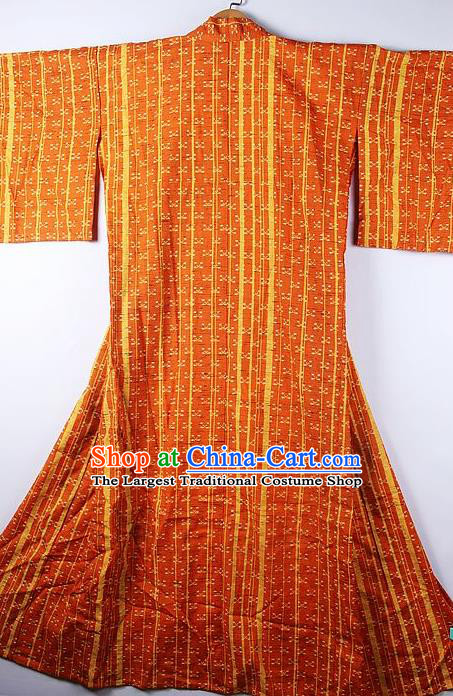 Asian Japanese Ceremony Classical Pattern Orange Kimono Traditional Japan National Yukata Costume for Men