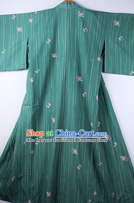 Asian Japanese Ceremony Clothing Printing Sakura Green Kimono Traditional Japan National Yukata Costume for Men