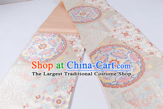 Asian Japanese Classical Pattern Light Pink Brocade Waistband Kimono Accessories Traditional Yukata Belt for Women