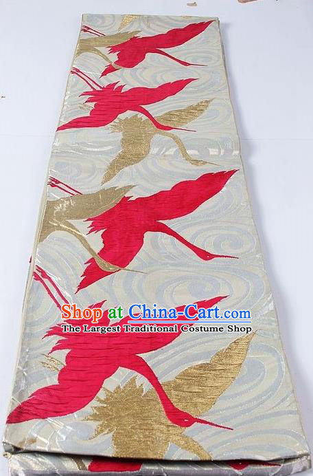 Asian Japanese Yukata Accessories Classical Cranes Pattern Brocade Belt Japan Traditional Kimono Waistband for Women