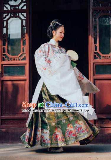 Chinese Ancient Ming Dynasty Court Queen White Hanfu Dress Traditional Empress Embroidered Replica Costume for Women