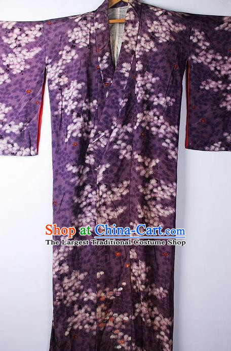 Asian Japanese Ceremony Clothing Classical Pattern Purple Kimono Traditional Japan National Yukata Costume for Men