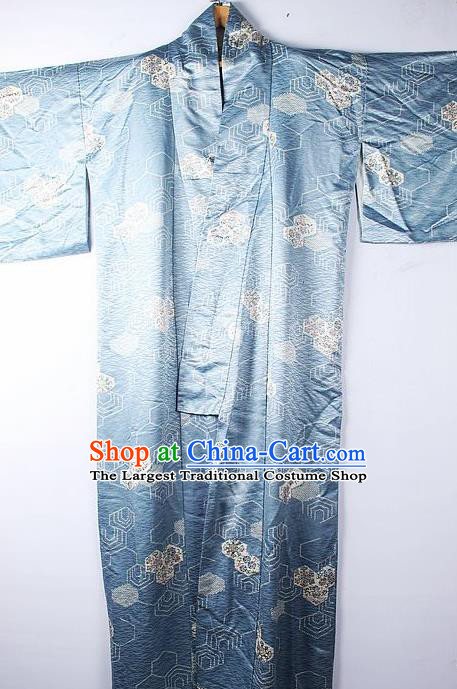 Asian Japanese Ceremony Clothing Classical Pattern Blue Kimono Traditional Japan National Yukata Costume for Men