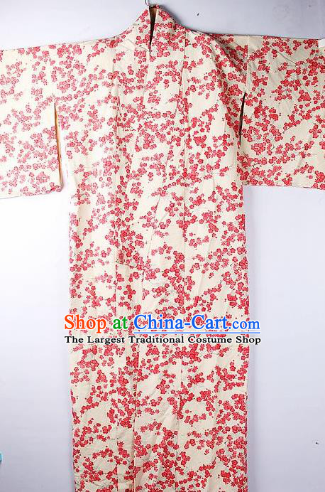 Asian Japanese National Iromuji Printing Red Sakura Furisode Kimono Ceremony Costume Traditional Japan Yukata Dress for Women