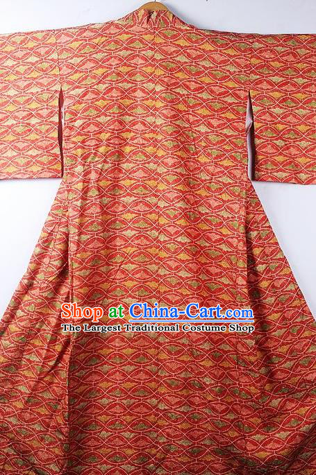 Asian Japanese Classical Pattern Red Yukata Traditional Japan Kimono Costume for Men