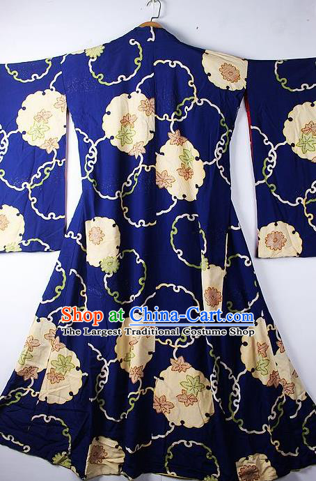 Asian Japanese Ceremony Clothing Classical Maple Leaf Pattern Royalblue Kimono Traditional Japan National Yukata Costume for Men