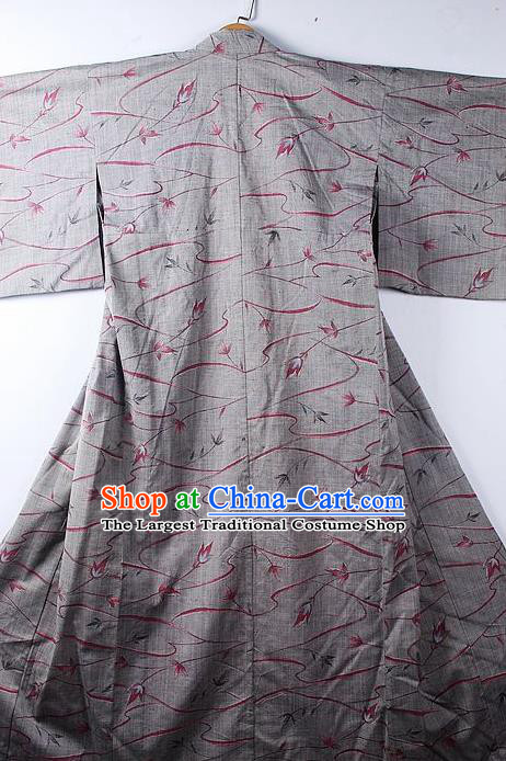 Asian Japanese Classical Pattern Grey Yukata Traditional Japan Kimono Costume for Men