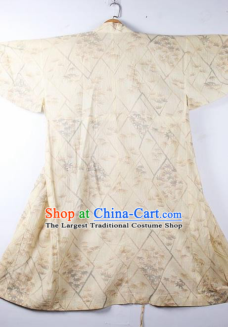 Asian Japanese Classical Maple Leaf Pattern Light Yellow Yukata Robe Traditional Japan Kimono Costume for Men