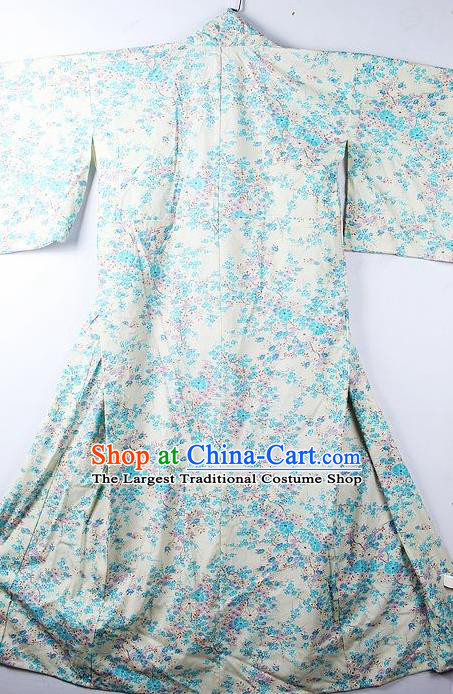 Asian Japanese Classical Light Blue Sakura Pattern Furisode Kimono Ceremony Costume Traditional Japan Yukata Dress for Women