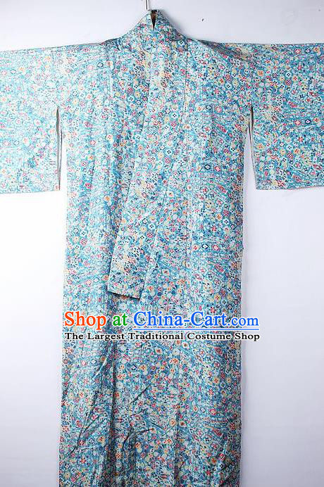 Asian Japanese Ceremony Clothing Classical Pattern Blue Kimono Traditional Japan National Yukata Costume for Men