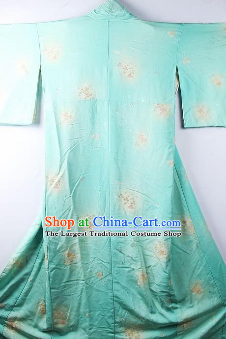 Asian Japanese National Iromuji Printing Light Green Furisode Kimono Ceremony Costume Traditional Japan Yukata Dress for Women