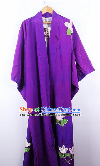 Asian Japanese Ceremony Palace Printing Purple Kimono Traditional Japan Yukata Dress for Women