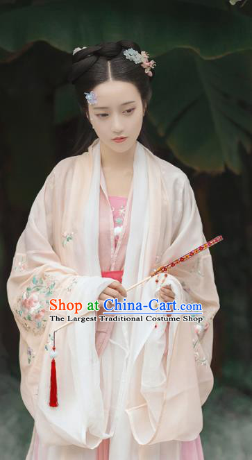 Chinese Traditional Tang Dynasty Court Princess Pink Hanfu Dress Ancient Legend Flower Goddess Replica Costume for Women