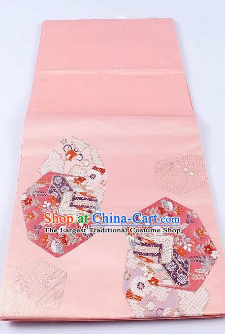 Japanese Traditional Classical Cornflower Pattern Pink Kimono Brocade Accessories Asian Japan Yukata Belt for Women