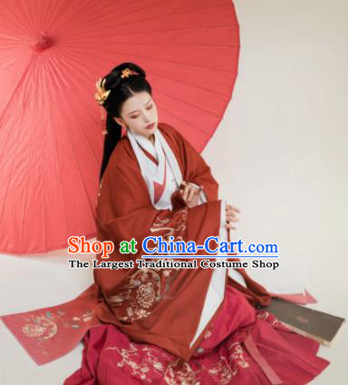 Traditional Chinese Han Dynasty Red Hanfu Dress Ancient Court Princess Embroidered Replica Costumes for Women