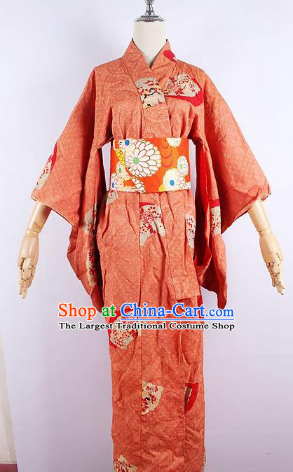 Asian Japanese Ceremony Printing Watermelon Red Kimono Dress Traditional Japan Yukata Costume for Women