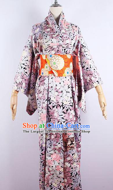 Asian Japanese Ceremony Printing Sakura Kimono Dress Traditional Japan Yukata Costume for Women