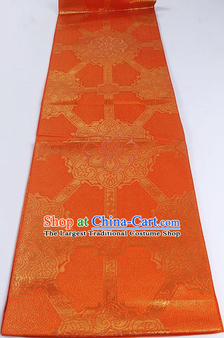 Japanese Classical Lucky Flowers Pattern Orange Waistband Traditional Kimono Brocade Accessories Asian Japan Yukata Belt for Women