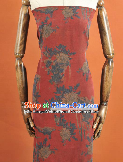 Chinese Traditional Peony Pattern Design Red Gambiered Guangdong Gauze Asian Brocade Silk Fabric