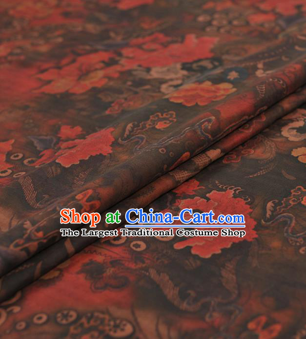 Chinese Traditional Classical Peony Pattern Design Brown Gambiered Guangdong Gauze Asian Brocade Silk Fabric