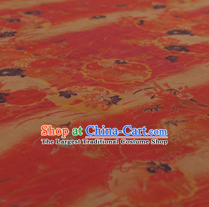 Chinese Traditional Sunflowers Pattern Design Red Gambiered Guangdong Gauze Asian Brocade Silk Fabric