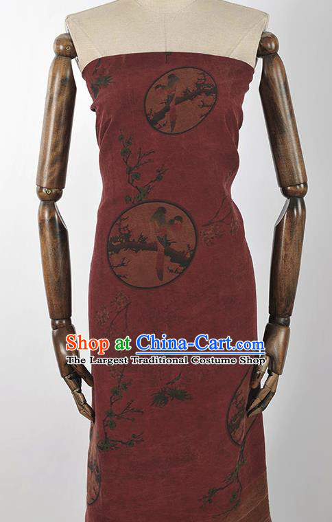 Chinese Traditional Magpie Pattern Design Wine Red Gambiered Guangdong Gauze Asian Brocade Silk Fabric