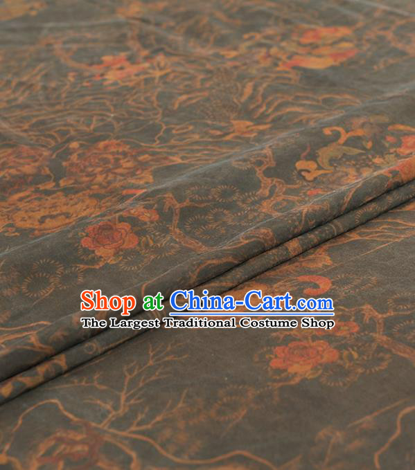 Chinese Traditional Peony Pattern Design Olive Green Gambiered Guangdong Gauze Asian Brocade Silk Fabric