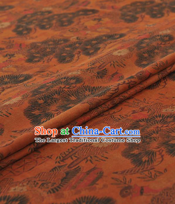 Chinese Classical Pine Pattern Design Orange Gambiered Guangdong Gauze Traditional Asian Brocade Silk Fabric